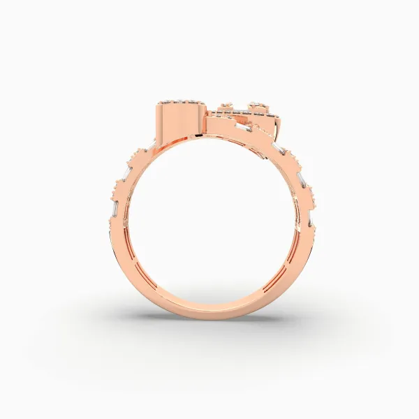 10K Rose Gold Baguette And Round Diamond Heart Initial J Letter Ring