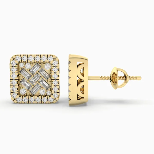 Treasured Square Natural Diamond Stud Earring