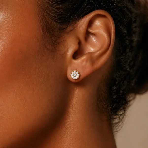 Natural Diamond Cluster Stud Earrings