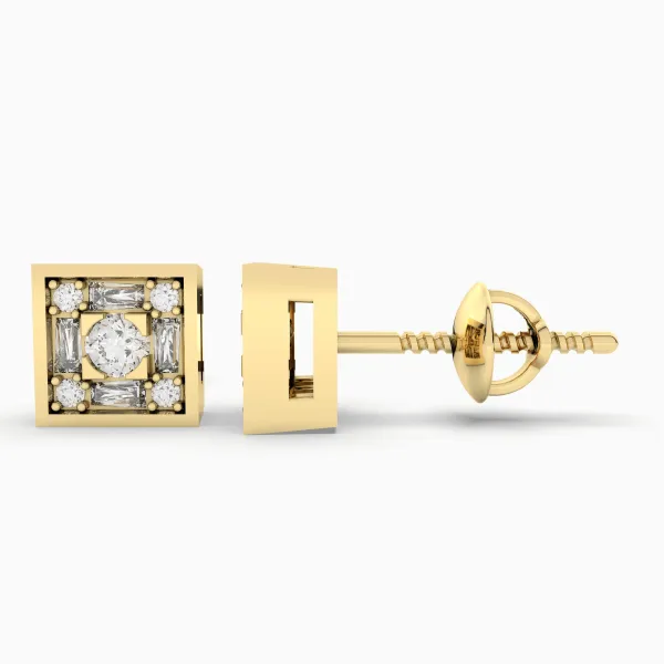 10K Gold Square Natural Diamond Stud Earrings