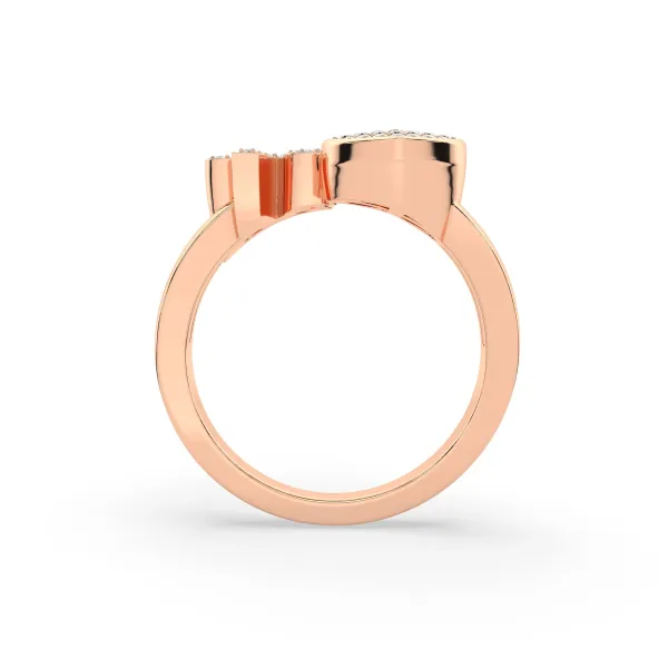10K Rose Gold Round Diamond Heart Initial R Rings