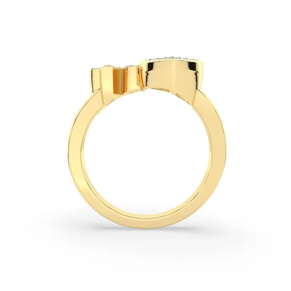 Gold Round Natural Diamond Heart Initial R Rings