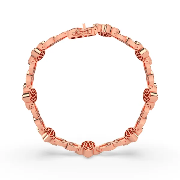 10K Rose Gold Princess Flower 3.19 CT Natural Diamond Bracelet