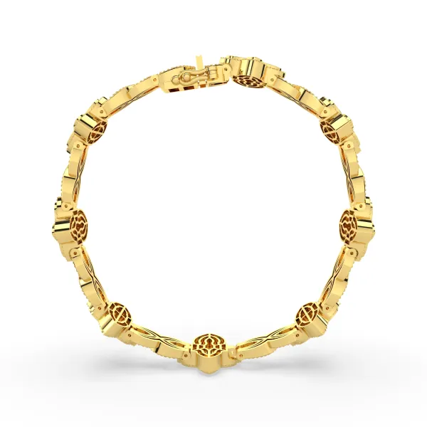 10K Yellow Gold Princess Flower 3.19 CT Natural Diamond Bracelet