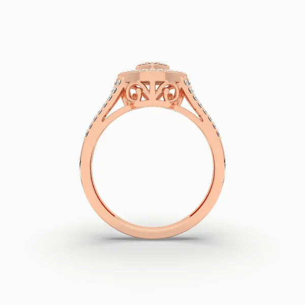 10K Rose Gold Baguette And Round Diamond Cluster Heart Ring