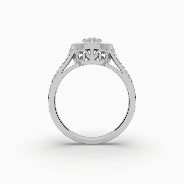 10K White Gold Baguette And Round Diamond Cluster Heart Ring