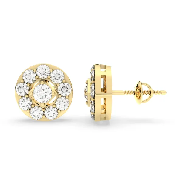 Stunning Round Halo Natural Diamond Stud Earring
