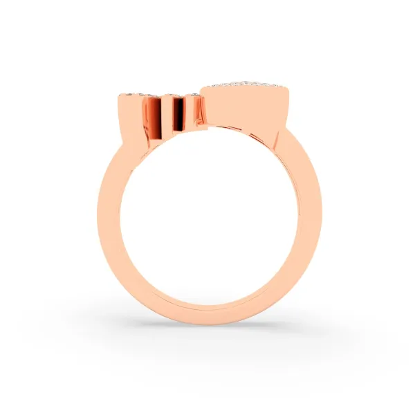 10K Rose Gold M Letter Diamond Heart Initial Ring