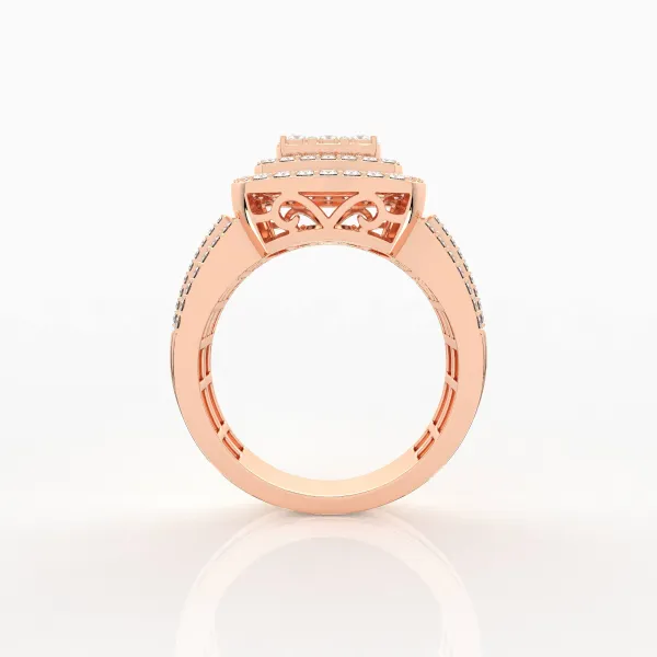 10K Rose Gold Cushion Double Halo Cluster Diamond Ring