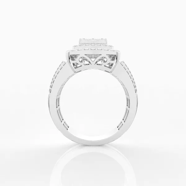 10K White Gold Cushion Double Halo Cluster Diamond Ring