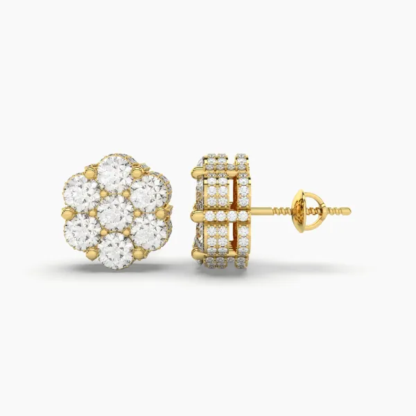 Flower-Shaped Natural Diamond Cluster Stud Earrings