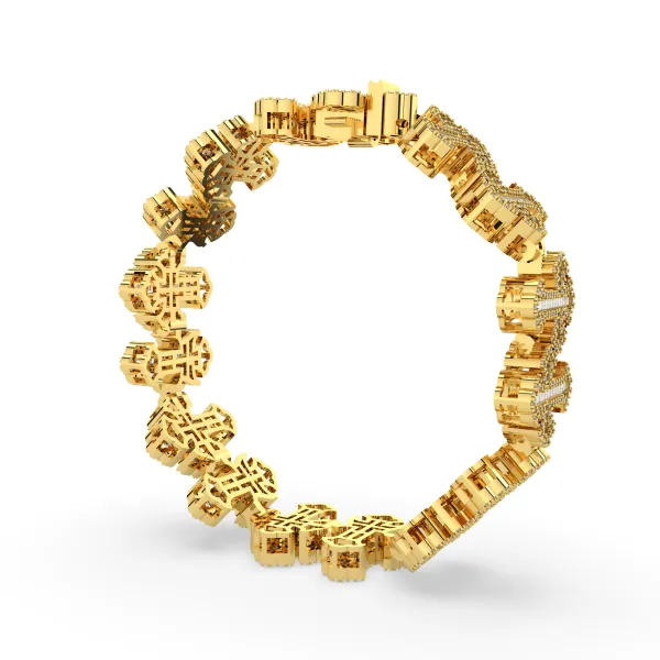 10K Yellow Gold Natural Diamond Cross Bracelet For Men'S