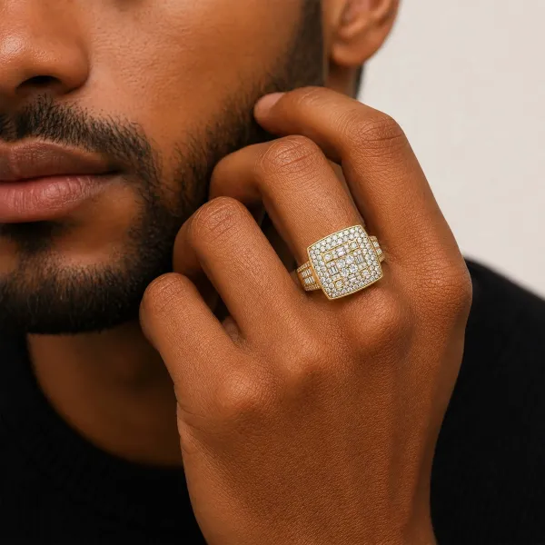 Mens Iced Out Baguette Ring