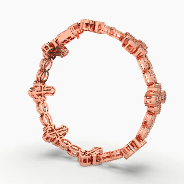 10K Rose Gold 5.08 CT Natural Diamond Cross Bracelet