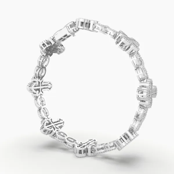 10K White Gold 5.08 CT Natural Diamond Cross Bracelet