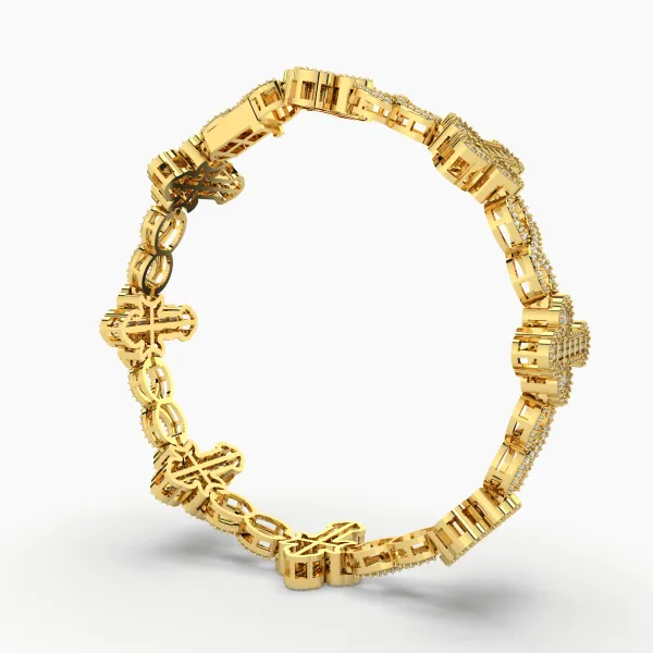 10K Yellow Gold 5.08 CT Natural Diamond Cross Bracelet
