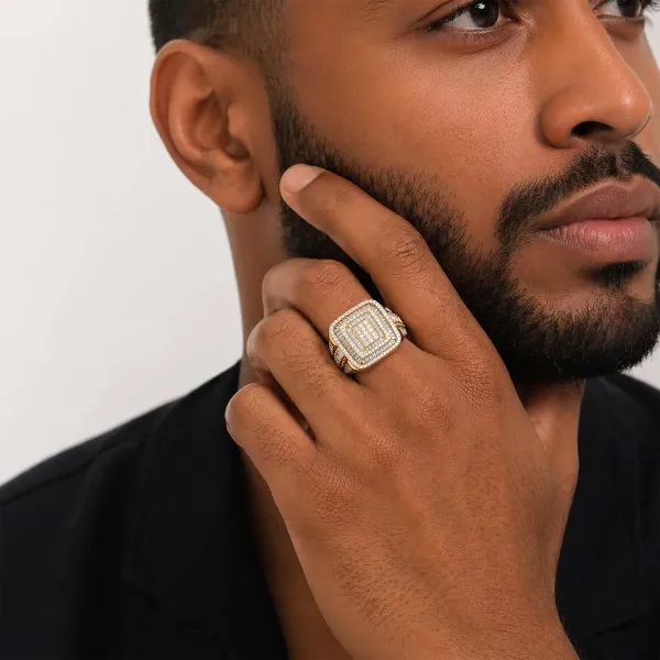 Natural Diamond 10K Solid Gold Mens Ring