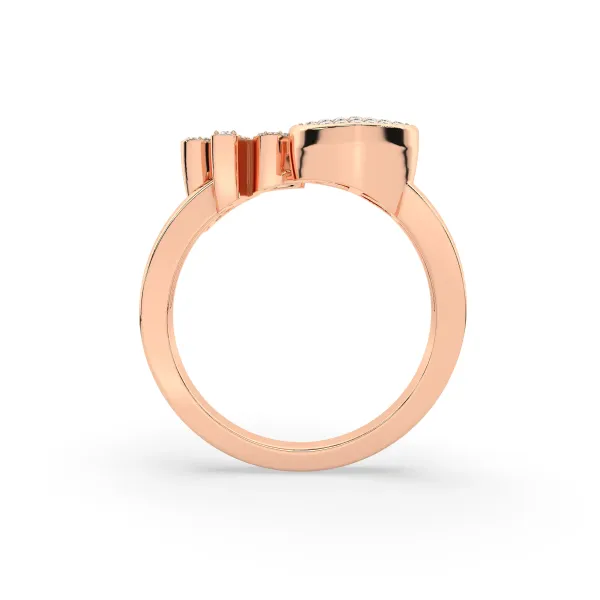 10K Rose Gold K Letter Diamond Heart Initial Ring