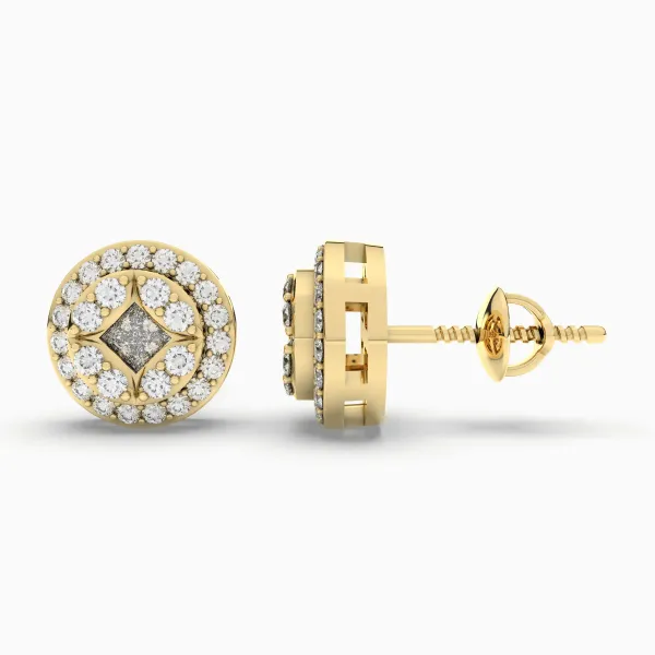 Classic Round Natural Diamond Halo Stud Earrings For Women