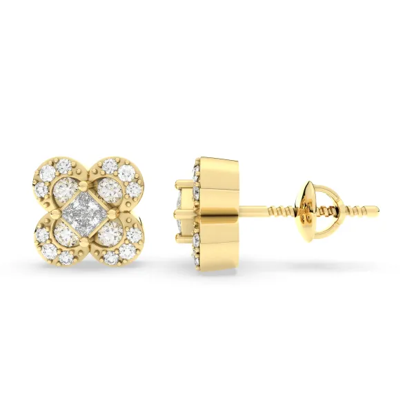 Stunning Clover Stud Halo Natural Diamond Earrings