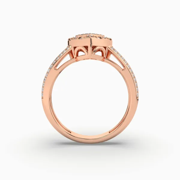 10K Rose Gold Heart Shape Round And Baguette 3.67 CT Diamond Ring