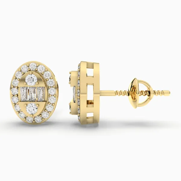 Gold Round Halo Natural Diamond Stud Earring