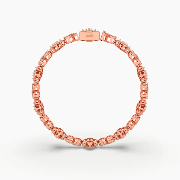10K Rose Gold Natural Diamond Flower Cluster Link Bracelet