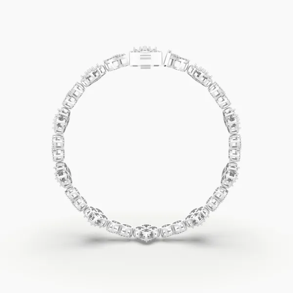 10K White Gold Natural Diamond Flower Cluster Link Bracelet