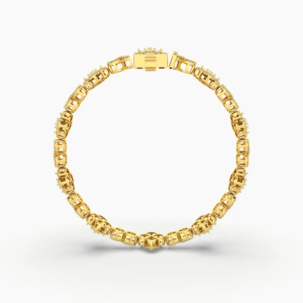 10K Yellow Gold Natural Diamond Flower Cluster Link Bracelet