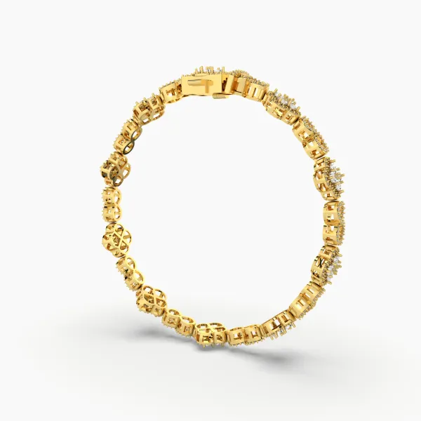 Natural Diamond Flower Cluster Link Bracelet