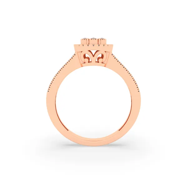 10K Rose Gold Round Cluster Double Halo Engagement Ring