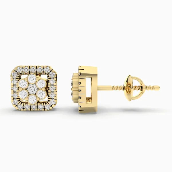 Gold Vintage Inspired Square Natural Diamond Stud Earrings