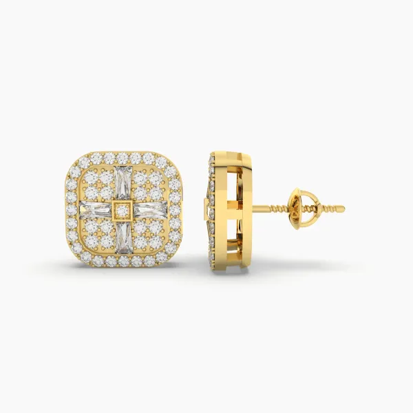 Unisex Natural Diamond Square Stud Earrings