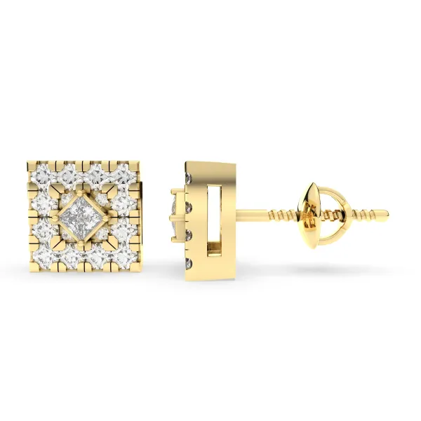 Square Halo 0.54 CT.T.W Natural Diamond Stud Earrings For Women
