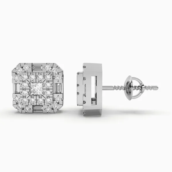 10K White Gold Classic Square Princess Diamond Studs Earring