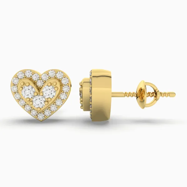 Elegant Sparkling Heart Halo Natural Diamond Earrings