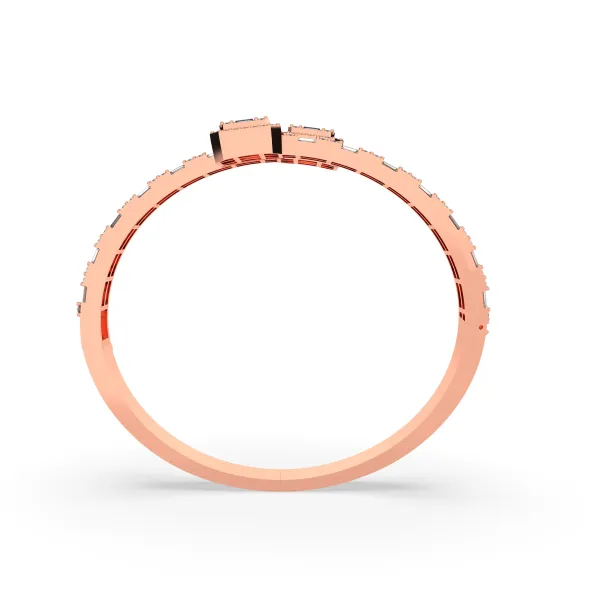 10K Rose Gold Baguette And Round Natural Diamond Open Cuff Bangle Bracelet