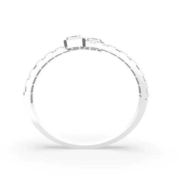 10K White Gold Baguette And Round Natural Diamond Open Cuff Bangle Bracelet