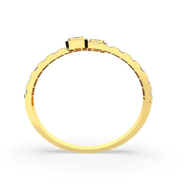 10K Yellow Gold Baguette And Round Natural Diamond Open Cuff Bangle Bracelet