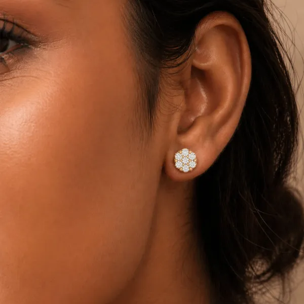 Blossom Flower Seven Natural Diamond Studs Earrings