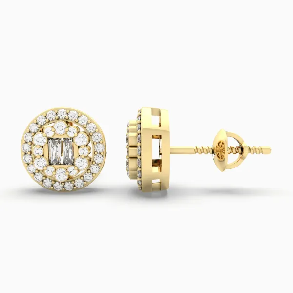 Stud Natural Diamond 0.28 CT.T.W Baguette And Round Earring
