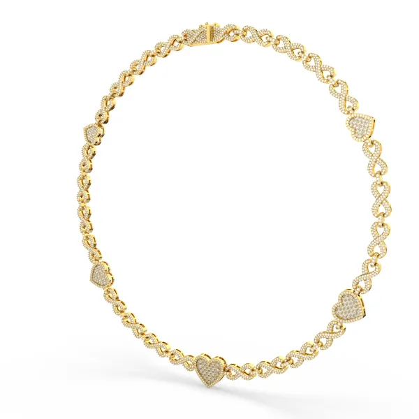 Sterling Natural Diamond Heart Link Necklace For Women