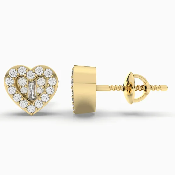 Elegant Sparkling Heart Halo Natural Diamond And Buguette Stud Earring