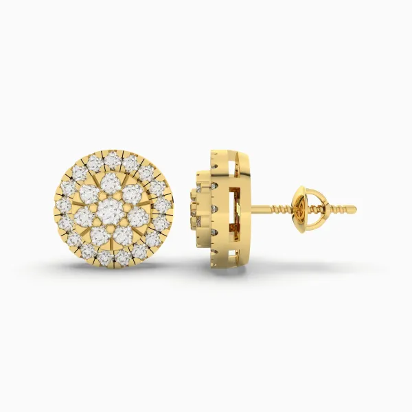 Mens Round Cluster Natural Diamond Stud Earrings 0.67CT 10K Gold