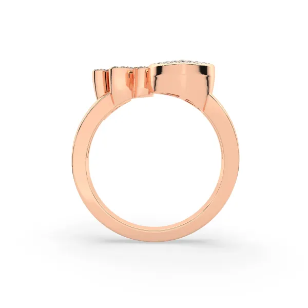 10K Rose Gold Round Diamond Heart Initial U Rings