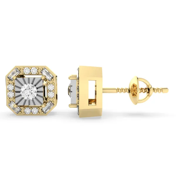 0.16 CT.T.W Gold Cushion Shaped Natural Diamond Stud Earring For Women