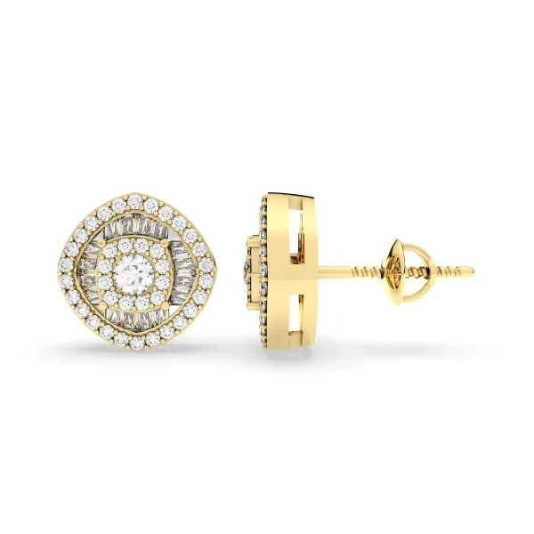 Stud 0.53 CT.T.W Earring Round And Baguette Multi Natural Diamond