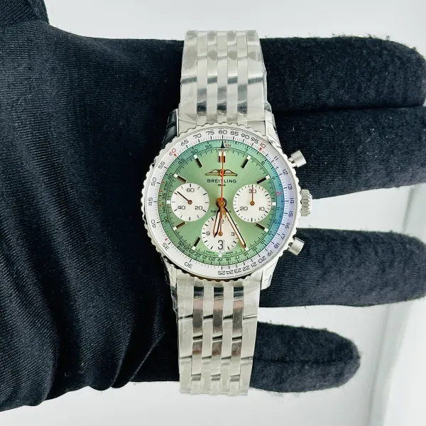 Breitling Navitimer B01 Chronograph Mint Green Dial on Bracelet Ref AB0139211L1A1 with Card 2025