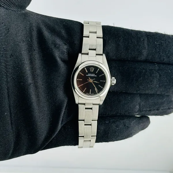 Rolex 76080 Oyster Perpetual Black Dial Ladies Stainless Steel Watch