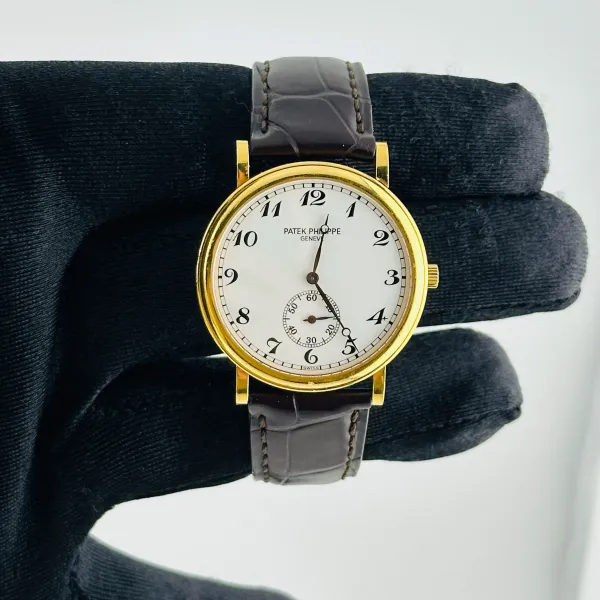 Patek Philippe Calatrava Officer B&P White Arabic Dial on Leather Strap Ref 5022J-013 with Papers 2000